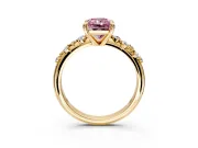 Solitaire Engagement Ring Setting for Fancy Pink Radiant Cut Center with Trailing Leaf Accent Band and Prong Head in Yellow Gold