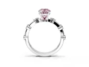 Solitaire Engagement Ring Setting for Fancy Pink Oval Center with Bezel Station Band and Prong Head in Sterling Silver