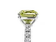 Solitaire Engagement Ring Setting for Fancy Yellow Asscher Cut Center with Large Accent Band and Prong Head in Sterling Silver