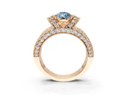 Pave Engagement Ring Setting for Fancy Blue Pear-Shaped Center with Curved Accent Rows, Openwork and Prong Head in Rose Gold