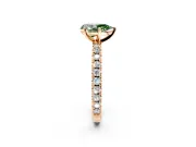 Solitaire Engagement Ring Setting for Fancy Green Pear-Shaped Center with Fine Pave Band and Claw Prong Head in Rose Gold