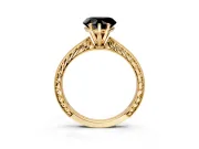 Solitaire Engagement Ring Setting for Fancy Black Heart-Shaped Center with Engraved Milgrain Band and Prong Head in Yellow Gold