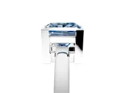 Solitaire Engagement Ring Setting for Fancy Blue Princess Cut Center with Plain Band and Flat Tab Prong Head in Platinum
