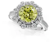 Milgrain Halo Engagement Ring Setting for Fancy Yellow Round Cut Center with Bezel Point Accents and Prong Head in Sterling Silver