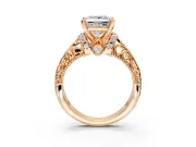 Solitaire Engagement Ring Setting for Princess Cut Center with Filigree Accent Basket and Prong Head in Rose Gold