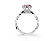 Solitaire Engagement Ring Setting for Fancy Pink Heart-Shaped Center with Accented Twist Band and Leaf Prong Head in Sterling Silver