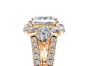 Halo Engagement Ring Setting for Princess Cut Center with Two-Strand Split Shank and Prong Head in Rose Gold
