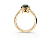 Halo Engagement Ring Setting for Fancy Green Radiant Cut Center with Knife Ridge Cathedral Band and Prong Head in Yellow Gold