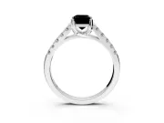Solitaire Engagement Ring Setting for Fancy Black Emerald Cut Center with Partway Pave Band and Prong Head in Sterling Silver