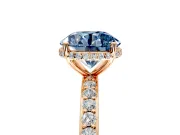 Hidden Halo Engagement Ring Setting for Fancy Blue Round Cut Center with Pave Band and Prong Head in Rose Gold