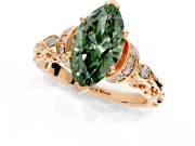 Solitaire Engagement Ring Setting for Fancy Green Marquise Center with Filigree Band and Prong Head in Rose Gold
