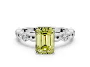 Solitaire Engagement Ring Setting for Fancy Yellow Emerald Cut Center with Beaded Bezel Station Band and Prong Head in Platinum