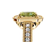 Milgrain Halo Engagement Ring Setting for Fancy Yellow Emerald Cut Center with Pave Band and Prong Head in Yellow Gold