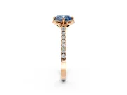 Floral Engagement Ring Setting for Fancy Blue Cushion Cut Center with Pave Band and Floral Prong Head in Rose Gold