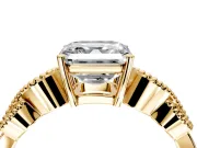 Leaf Engagement Ring Setting for Asscher Cut Center with Milgrain Accent Band and Prong Head in Yellow Gold