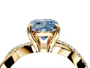 Solitaire Engagement Ring Setting for Fancy Blue Cushion Cut Center with Half-Pave Crossover Band and Prong Head in Yellow Gold