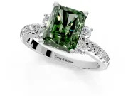 Paired Accent Engagement Ring Setting for Fancy Green Radiant Cut Center with Pave Band and Prong Head in Platinum