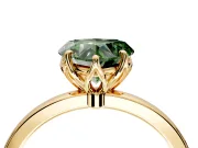 Solitaire Engagement Ring Setting for Fancy Green Heart-Shaped Center with Thin Rounded Plain Band and Prong Head in Yellow Gold