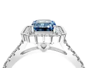 Milgrain Floral Halo Engagement Ring Setting for Fancy Blue Emerald Cut Center with Pave Band and Prong Head in White Gold
