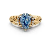 Solitaire Engagement Ring Setting for Fancy Blue Pear-Shaped Center with Filigree Accent Basket and Prong Head in Yellow Gold