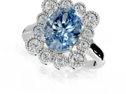Cluster Halo Engagement Ring Setting for Fancy Blue Oval Center with Milgrain Bezel Accents and Prong Head in White Gold