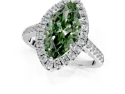 Halo Engagement Ring Setting for Fancy Green Marquise Center with Narrowing Pave Band and Prong Head in Platinum