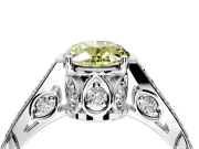 Cathedral Engagement Ring Setting for Fancy Yellow Oval Center with Antique-Style Pave Band and Prong Head in Sterling Silver