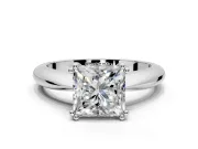 Solitaire Engagement Ring Setting for Princess Cut Center with Reverse Tapered Band and Prong Head in Platinum