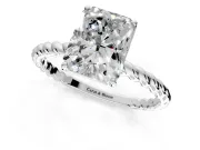 Solitaire Engagement Ring Setting for Radiant Cut Center with Plain Twisted Rope Band and Prong Head in White Gold