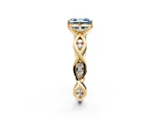 Solitaire Engagement Ring Setting for Fancy Blue Asscher Cut Center with Accented Twist Band and Leaf Prong Head in Yellow Gold