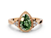 Cluster Engagement Ring Setting for Fancy Green Pear-Shaped Center with Milgrain Shoulder Clusters and Prong Head in Rose Gold