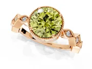 Milgrain Bezel Engagement Ring Setting for Fancy Yellow Round Cut Center with Marquise Stations and Bezel Head in Rose Gold