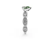 Solitaire Engagement Ring Setting for Fancy Green Pear-Shaped Center with Marquise Panel Band and Prong Head in White Gold