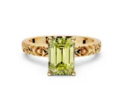 Solitaire Engagement Ring Setting for Fancy Yellow Emerald Cut Center with XO Engraved Band and Prong Head in Yellow Gold