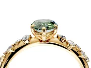 Cluster Engagement Ring Setting for Fancy Green Pear-Shaped Center with Round Cut Accent Band and Prong Head in Yellow Gold