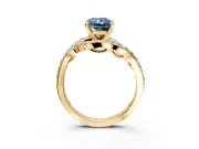 Solitaire Engagement Ring Setting for Fancy Blue Radiant Cut Center with Pave Bypass Twist Band and Prong Head in Yellow Gold