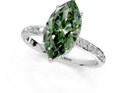 Hidden Halo Engagement Ring Setting for Fancy Green Marquise Center with Pave Band and Prong Head in Sterling Silver