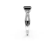 3 Stone Engagement Ring Setting for Fancy Black Asscher Cut Center with Pave Split Shank and Prong Head in Sterling Silver