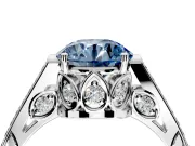 Cathedral Engagement Ring Setting for Fancy Blue Round Cut Center with Antique-Style Pave Band and Prong Head in Platinum