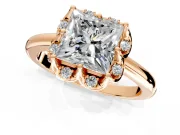 Floral Frame Engagement Ring Setting for Princess Cut Center with Accent Clusters and Prong Head in Rose Gold