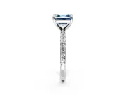 Solitaire Engagement Ring Setting for Fancy Blue Asscher Cut Center with Fine Pave Narrow Band and Prong Head in White Gold