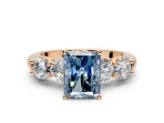 5 Stone Engagement Ring Setting for Fancy Blue Radiant Cut Center with Graduated Accents and Prong Head in Rose Gold