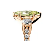 3 Stone Engagement Ring Setting for Fancy Yellow Marquise Center with Crossover Basket, Pave Band and Prong Head in Rose Gold