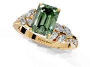 Solitaire Engagement Ring Setting for Fancy Green Emerald Cut Center with Marquise Accent Twist Band and Prong Head in Yellow Gold