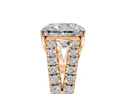 Solitaire Engagement Ring Setting for Radiant Cut Center with Pave Split Shank and Prong Head in Rose Gold