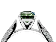 Solitaire Engagement Ring Setting for Fancy Green Emerald Cut Center with Multi-Row Accents and Prong Head in White Gold