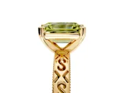 Solitaire Engagement Ring Setting for Fancy Yellow Emerald Cut Center with Scrollwork Band and Prong Head in Yellow Gold