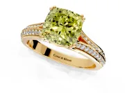 Solitaire Engagement Ring Setting for Fancy Yellow Cushion Cut Center with Pave Rail Split Shank and Prong Head in Yellow Gold