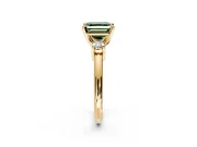 3 Stone Engagement Ring Setting for Fancy Green Asscher Cut Center with Wide Plain Band and Prong Head in Yellow Gold