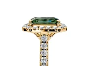 Halo Engagement Ring Setting for Fancy Green Emerald Cut Center with Raised Halo, Pave Band and Prong Head in Yellow Gold